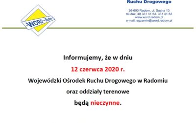 12 Czerwca 2020r. – Nieczynne