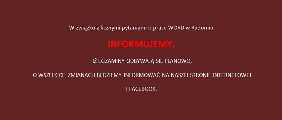 Informacja dotycząca egzaminów w WORD Radom