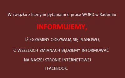 Informacja dotycząca egzaminów w WORD Radom