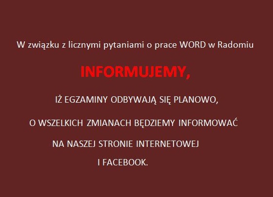 Informacja dotycząca egzaminów w WORD Radom