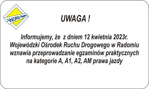 Wznowienie egzaminów kat. A, A1, A2, AM