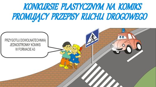 Komiks promujący przepisy i zasady ruchu drogowego.