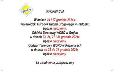 Informacja o pracy WORD w okresie świątecznym